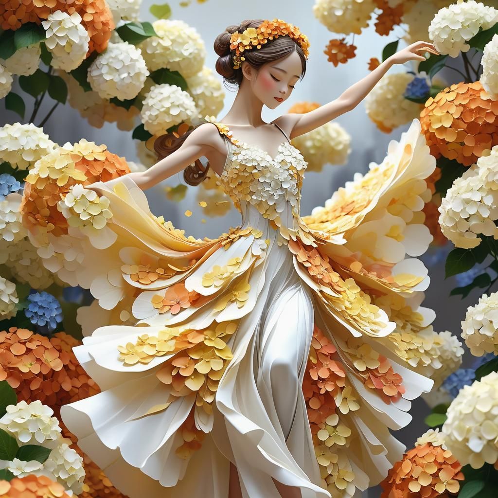 Woman in Hydrangea Dress: 3D Anime Art