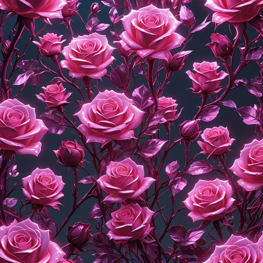 Neon Pink Crystal Roses Matte Painting