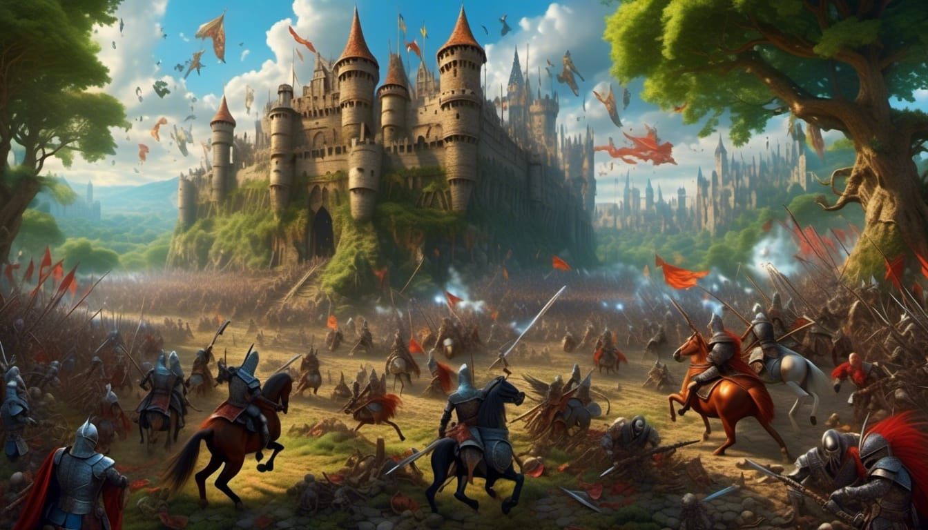 Epic Fantasy Battle Scene with Dragon Knight