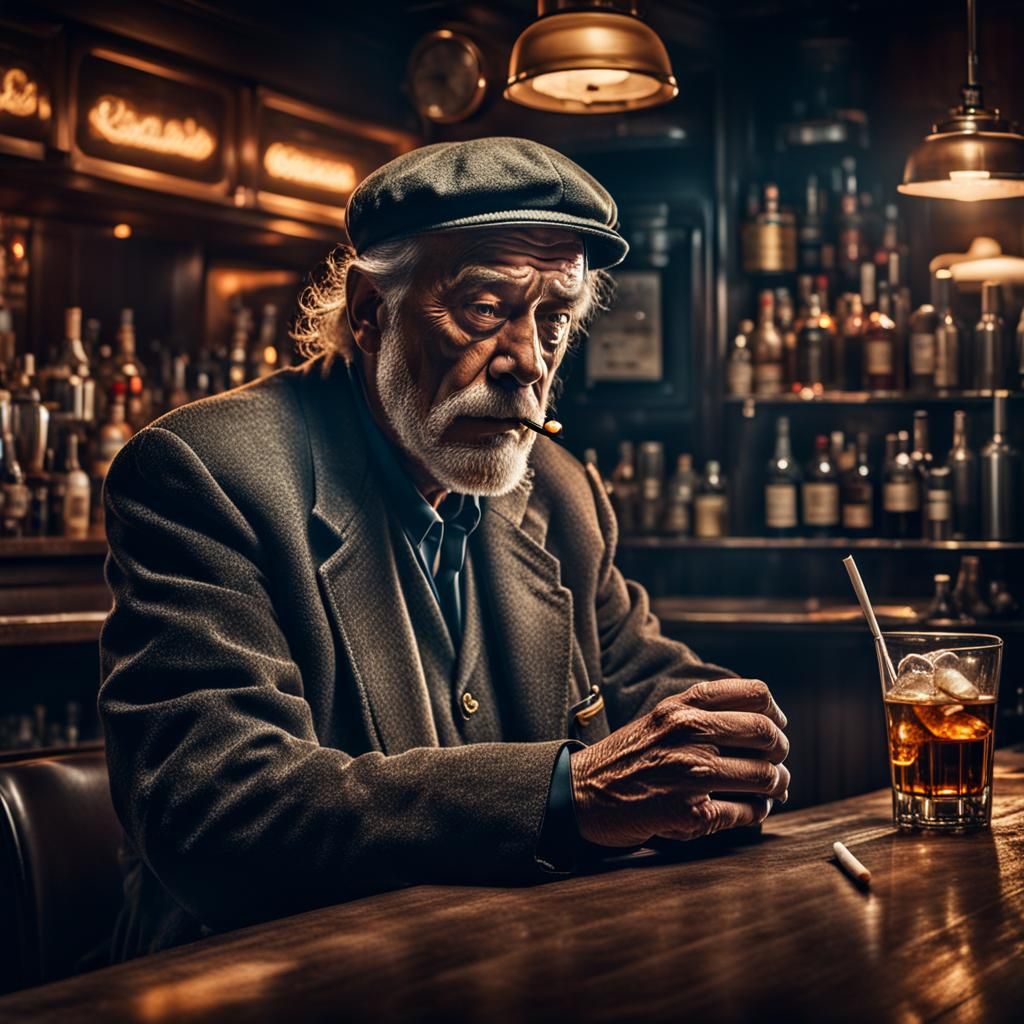Depressed Bartender in Sci-Fi Bar: Hyperrealistic