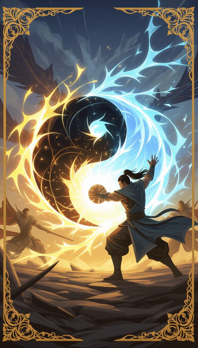 Yin Yang Battle: Elemental Clash in Epic Fantasy Art