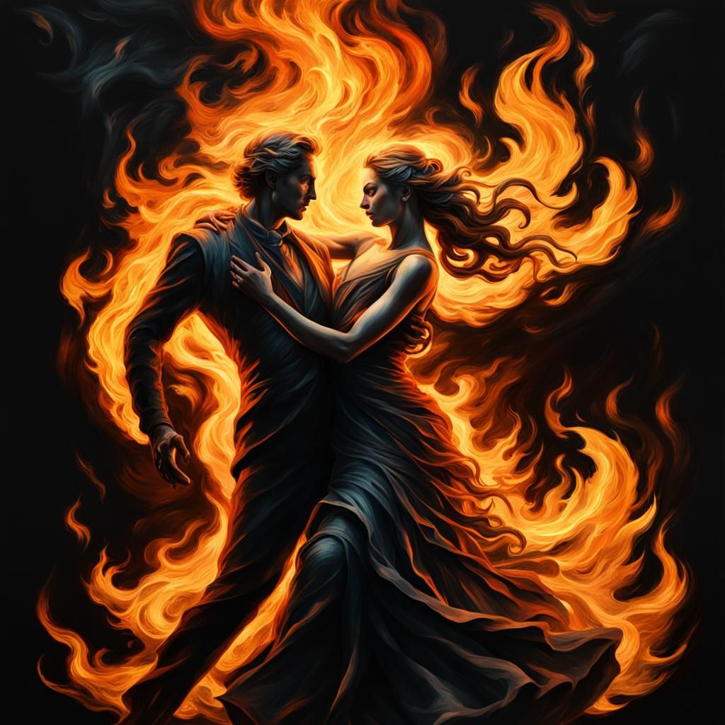 Chiaroscuro Flames Dance in Neoclassical Style