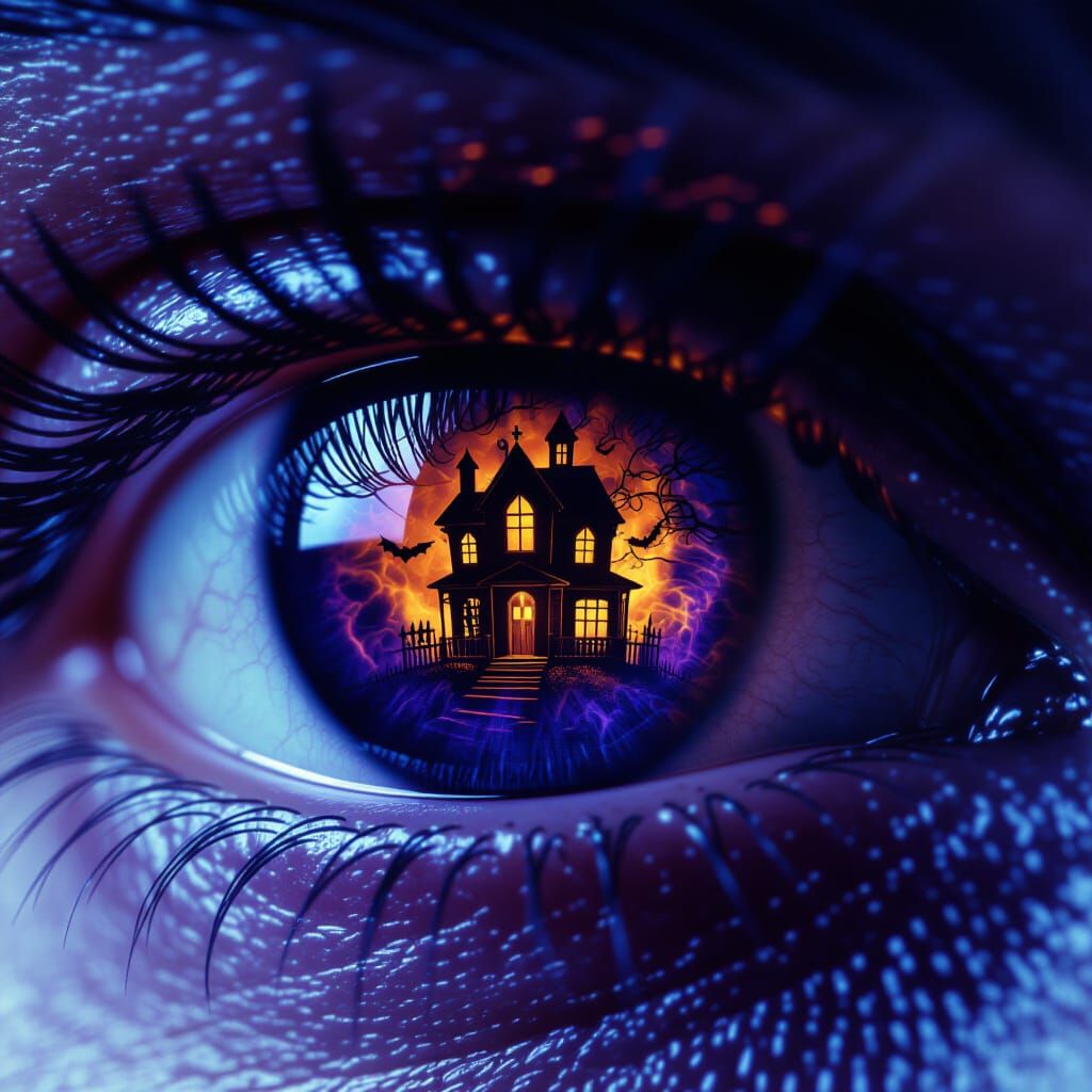Halloween Eye Iris with Haunted House Pupil