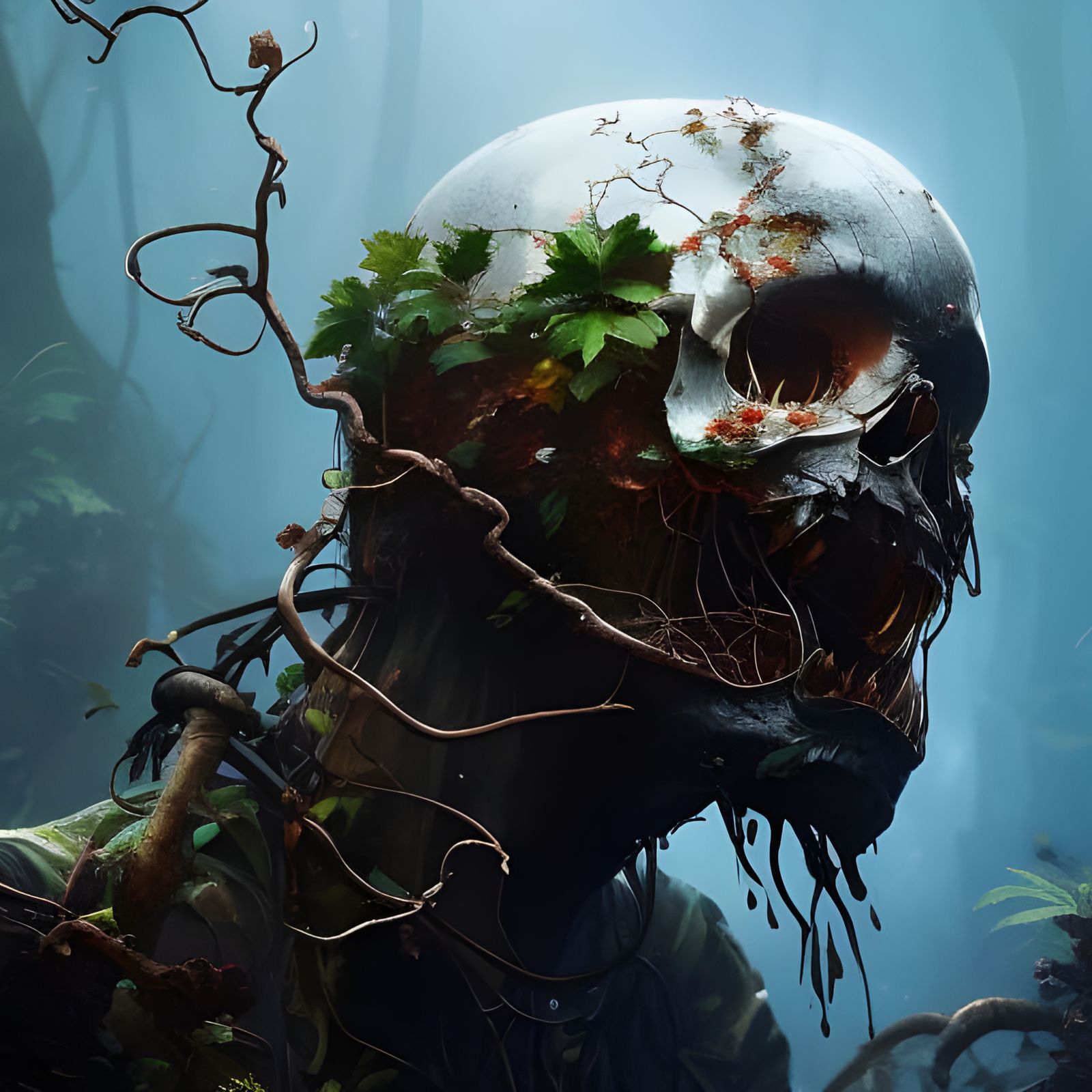 Creepy Skull with Vines, Hyperdetailed Concept Art