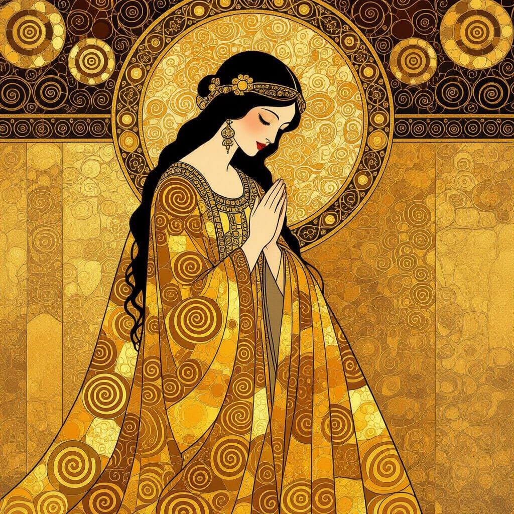 Golden Prayer: Art Nouveau Image in Klimt Style