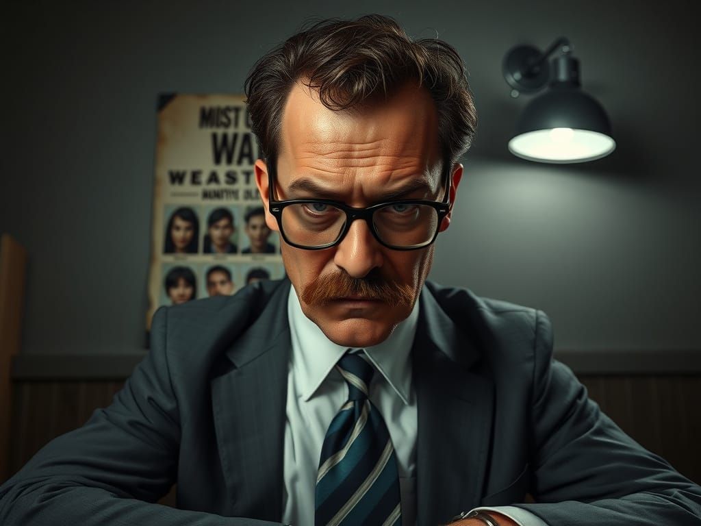 Intense Detective Investigates in a Gritty Interrogation Roo...