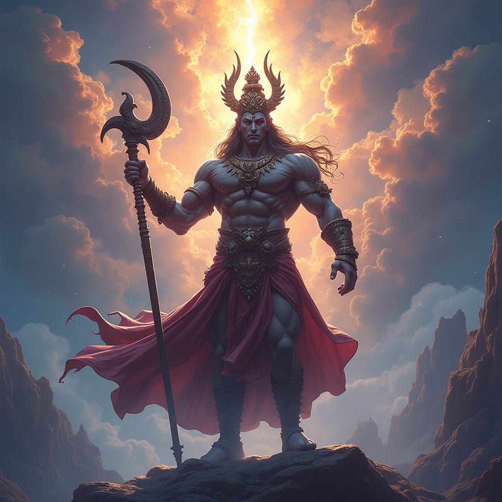 Cyberpunk-Inspired God of Thunder: Indra Unleashes Power