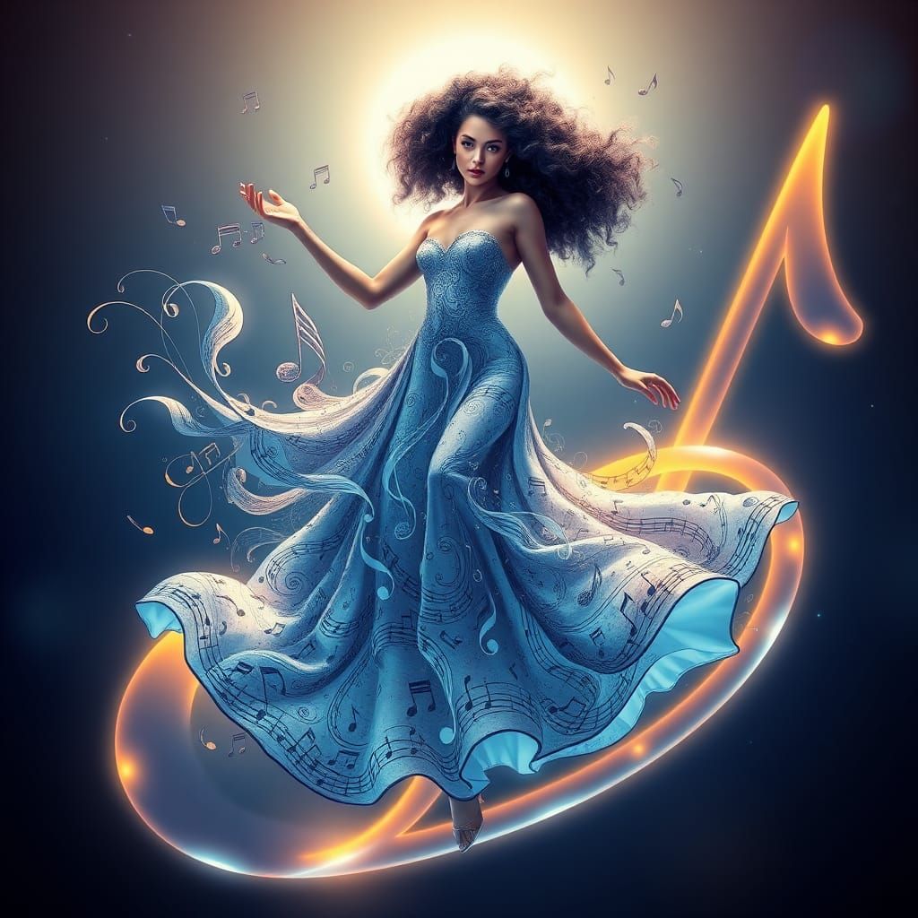 Woman Made of Music Dancing, Art Nouveau Style