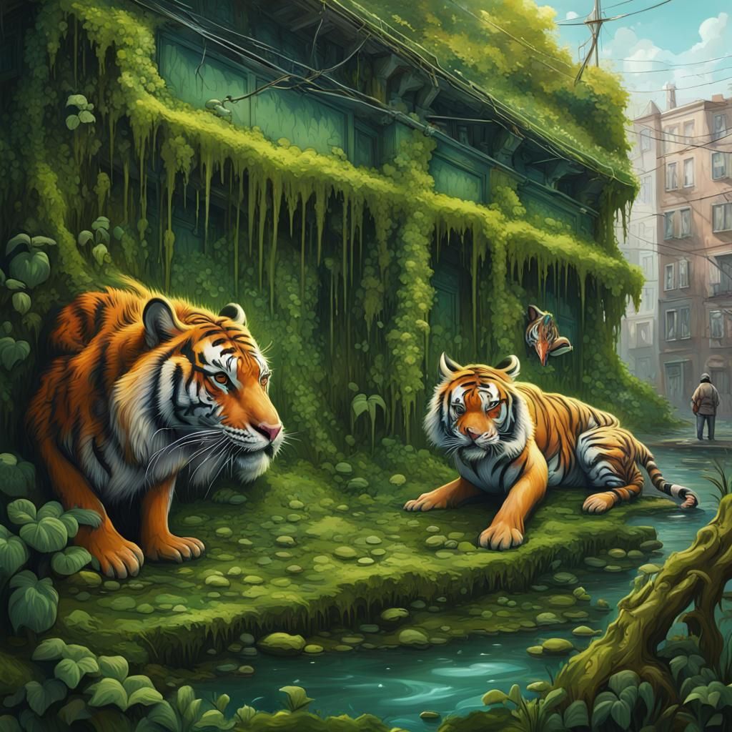 Overgrown City: Ducks Rule in Graffiti Art Style