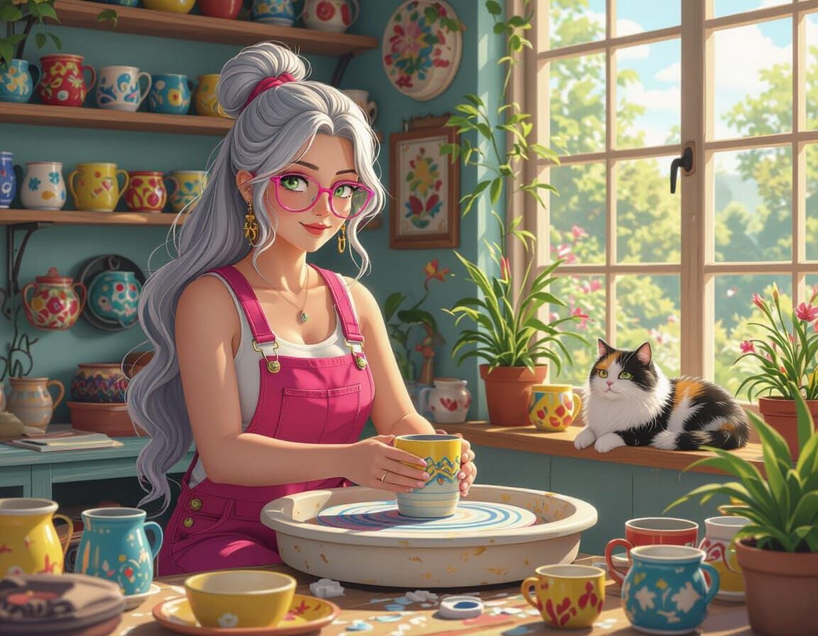 Pottery Woman in Anime Style