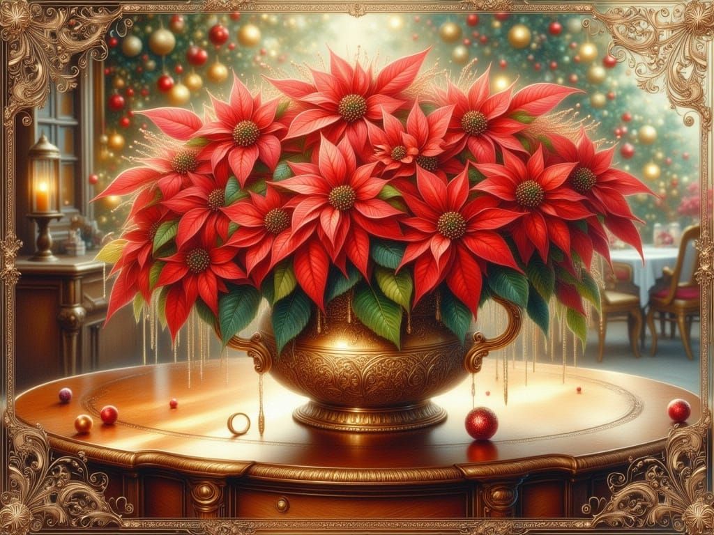 Vintage Christmas Card with Poinsettias