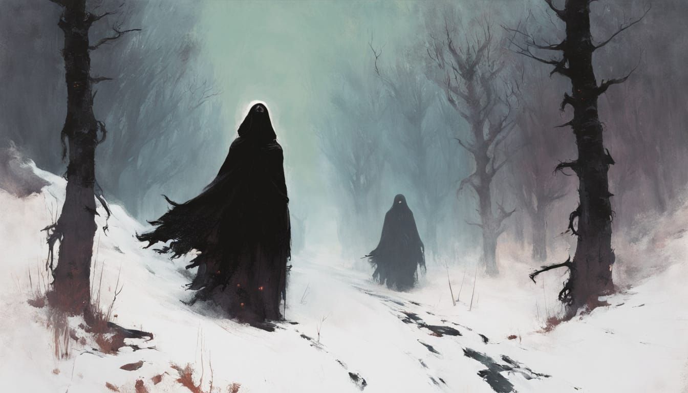 Ethereal Gothic Spectre Pursues Fleeing Woman in Dark Haunte...