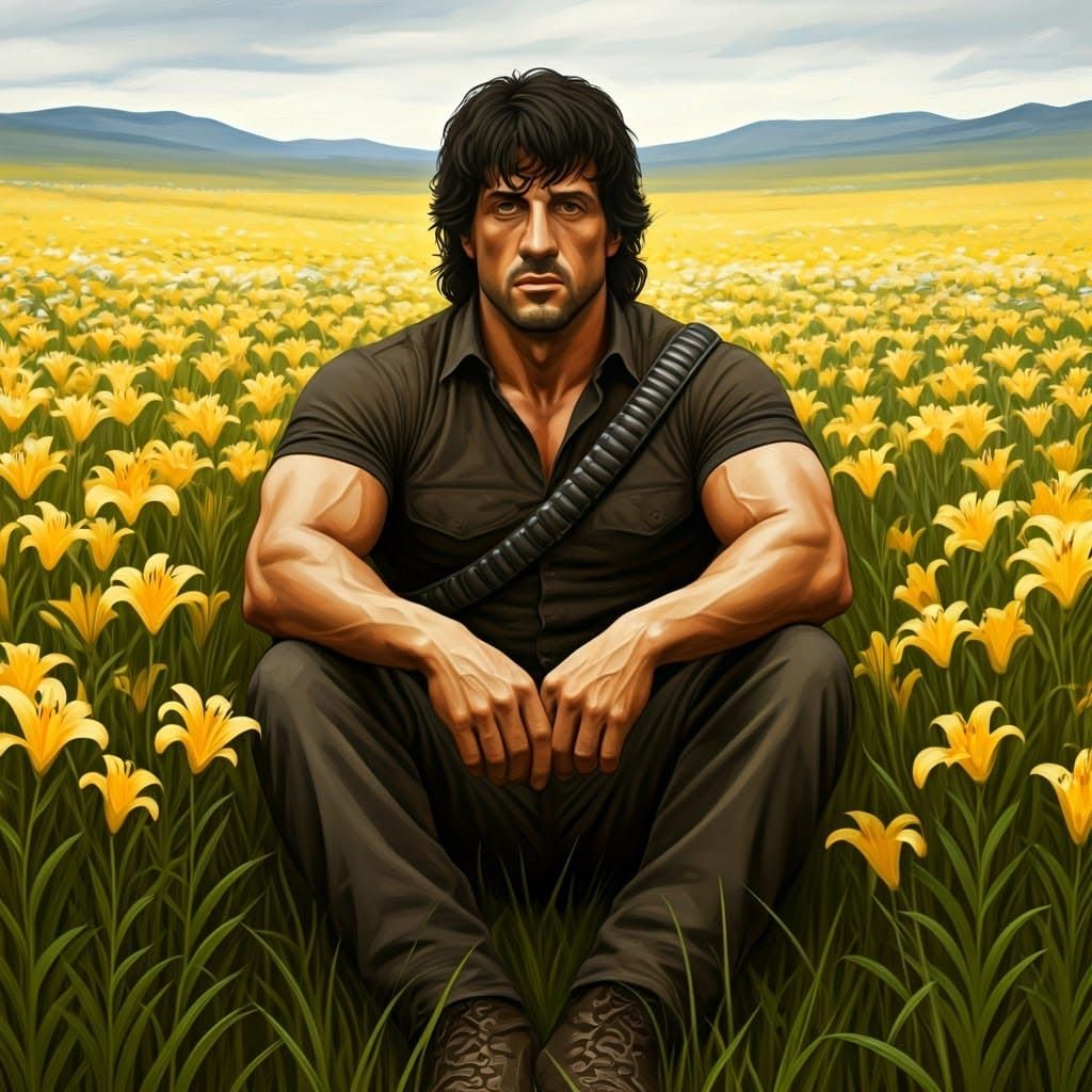 Rambo in Serene Field of Lilies