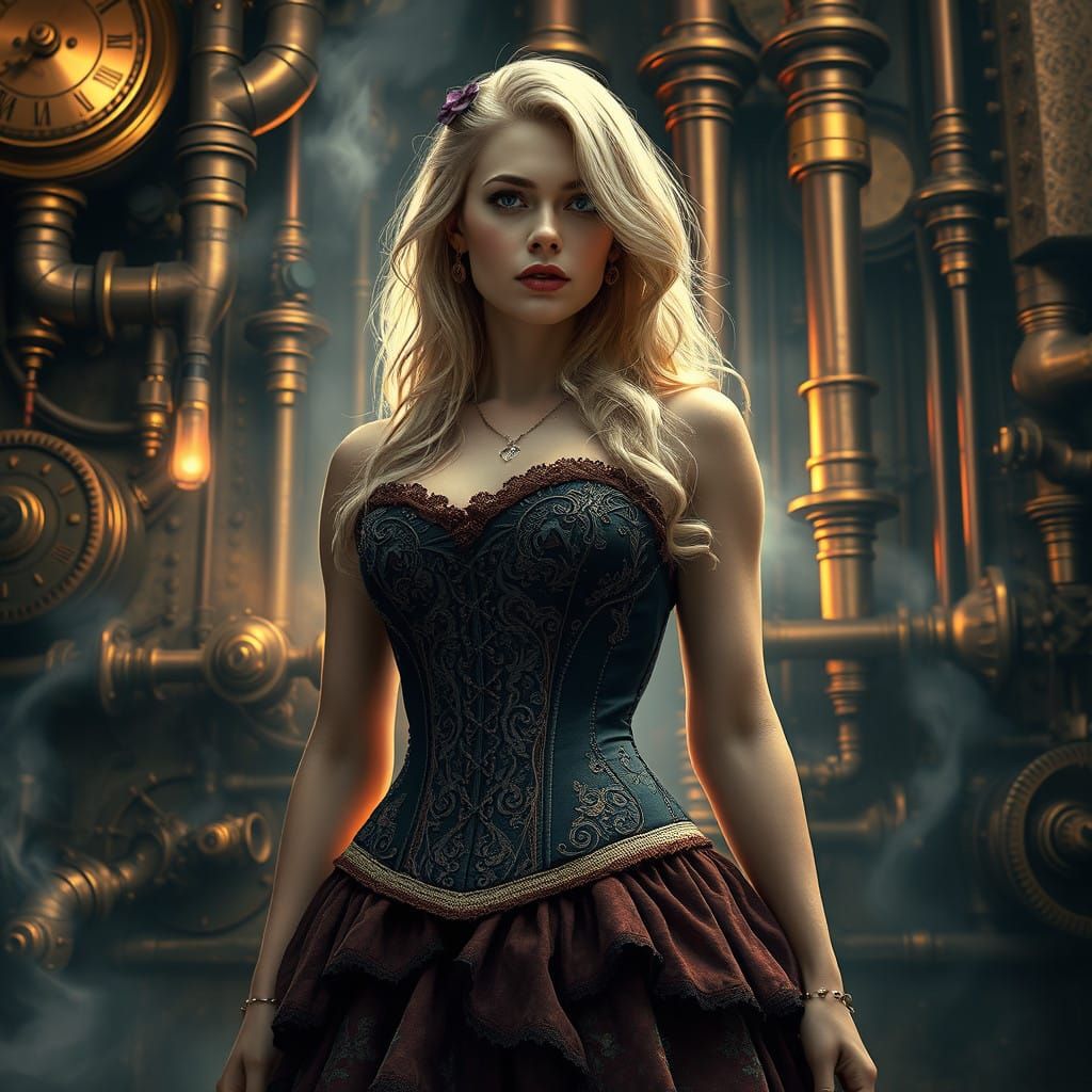 Steampunk Goddess in Clockwork Dreamscape