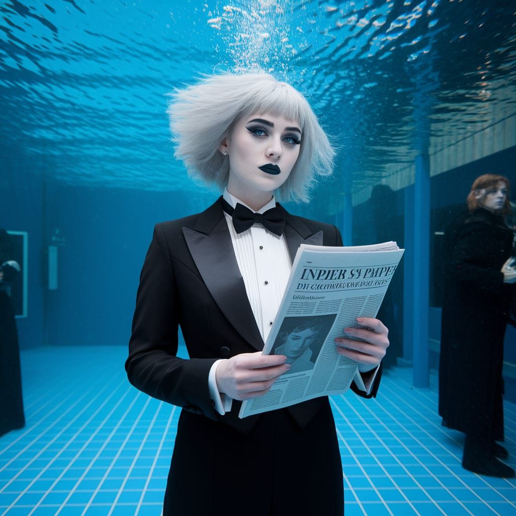 Gothic Woman Underwater Listening to Music