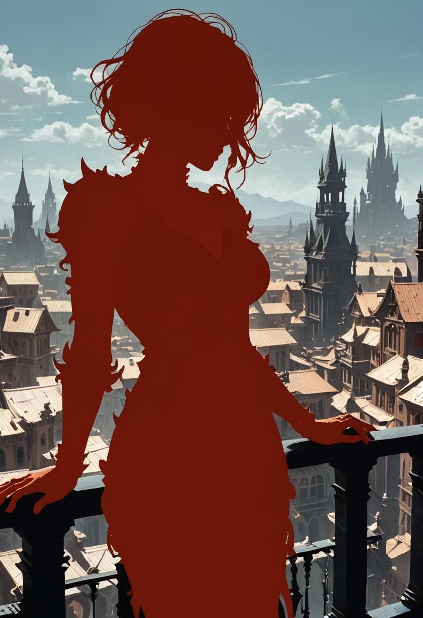 Sci-Fi Silhouette Overlooking Warhammer Cityscape