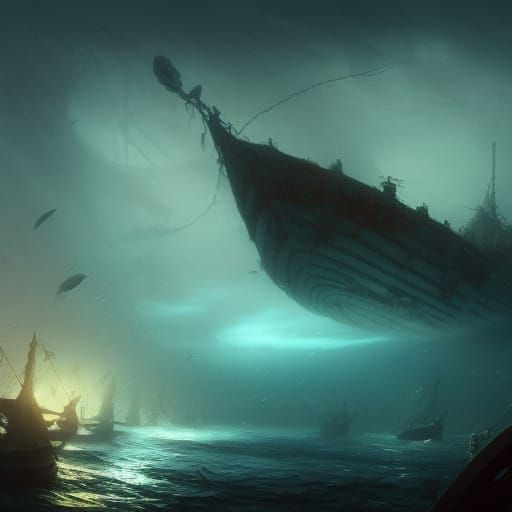 Underwater Mermaids on Sunken Ship: Dark Fantasy Art