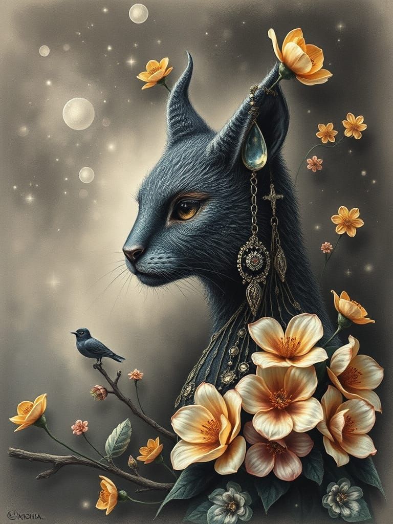 The imposing black cat with earrings