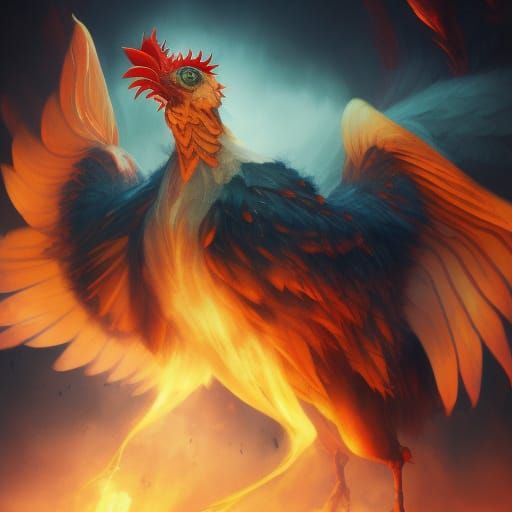 Demonic Fire-Breathing Chicken: Fantasy Digital Art
