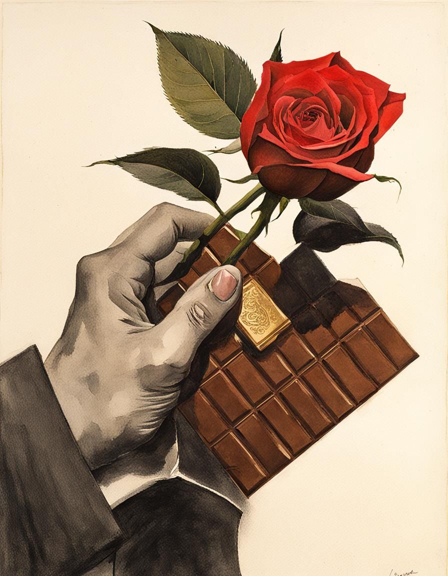 Hand Holding Rose and Chocolate: Spilliaert Style