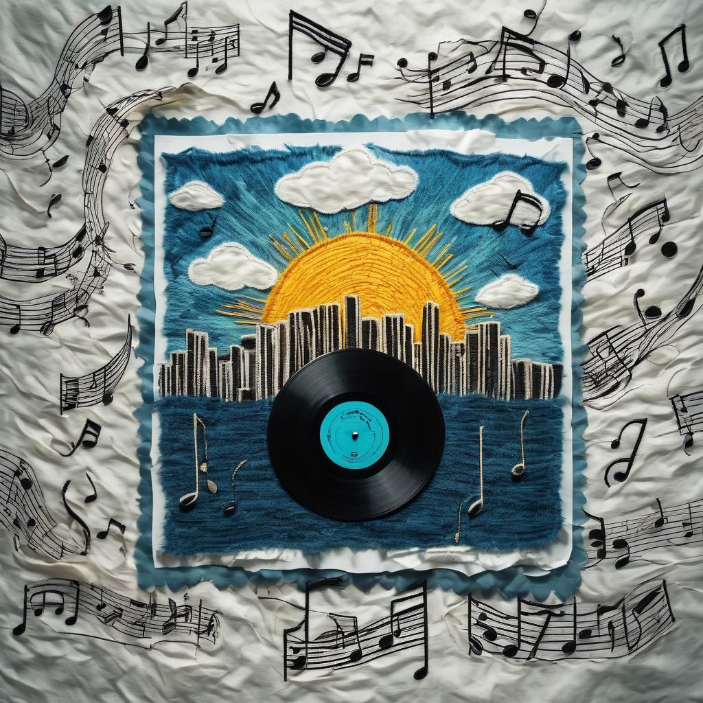 Embroidered Music Sheet: Cinematic Film Still