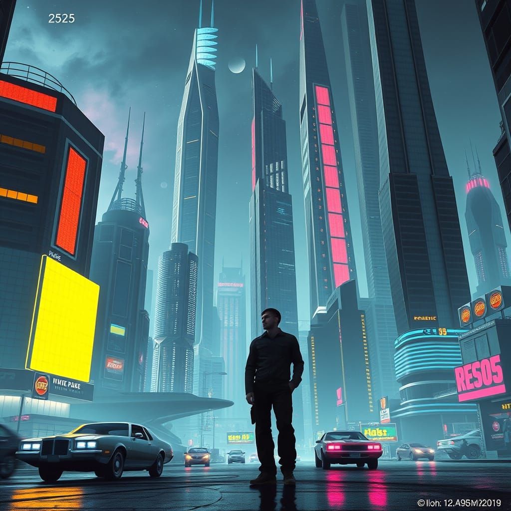 Futuristic Cityscape in Cyberpunk Style, Year 2525