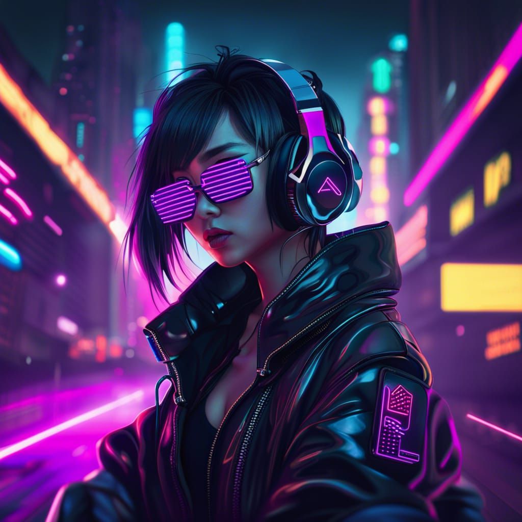 Cyberpunk Asian Girl with Neon Accents