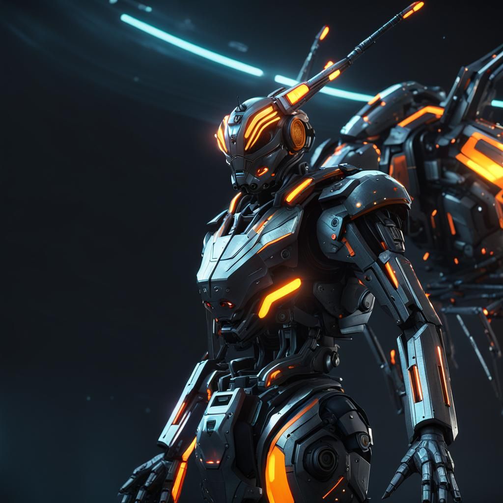 Robotic Wasp Insect and Kraken in Space Battle