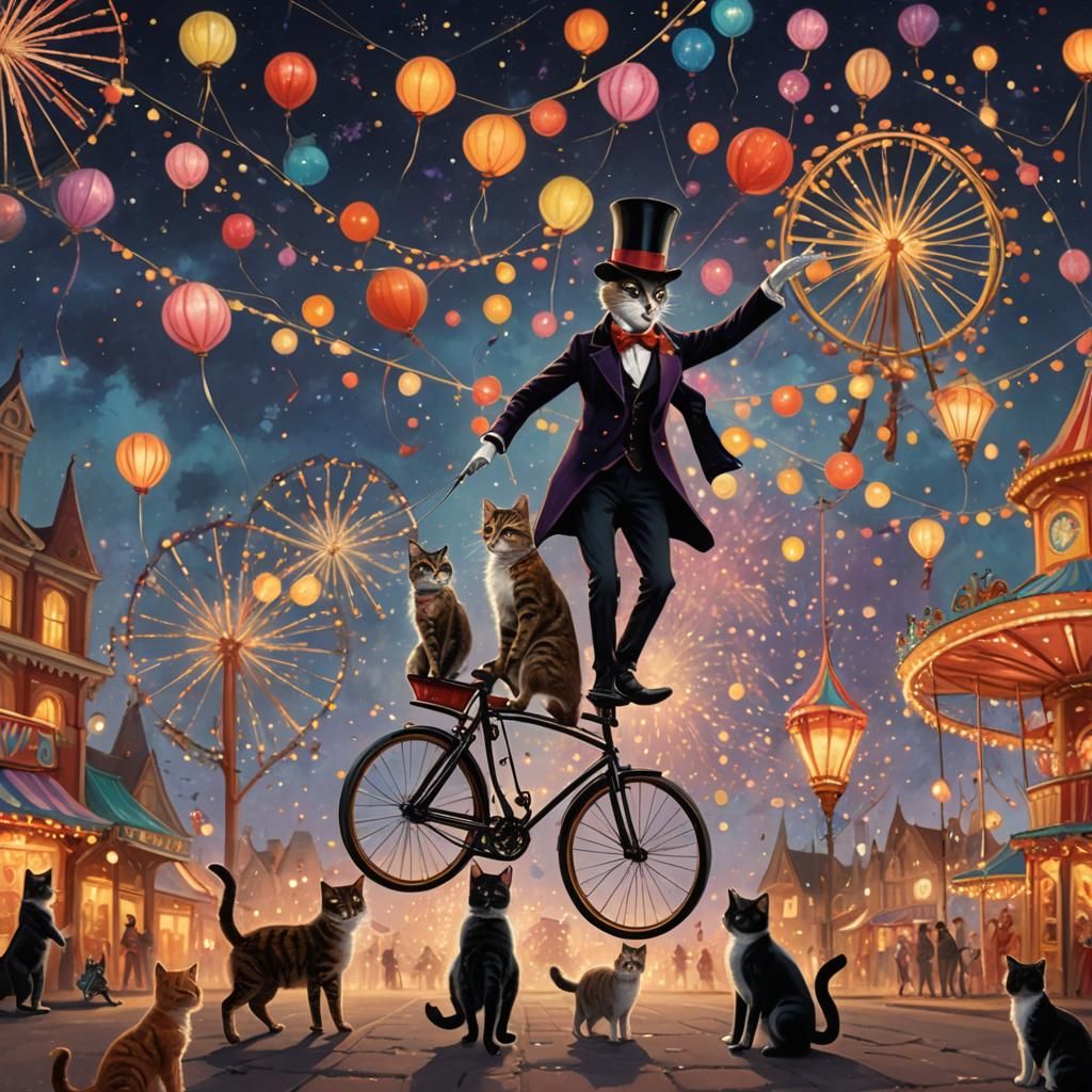 Performer Juggling Cats at Whimsical Carnival