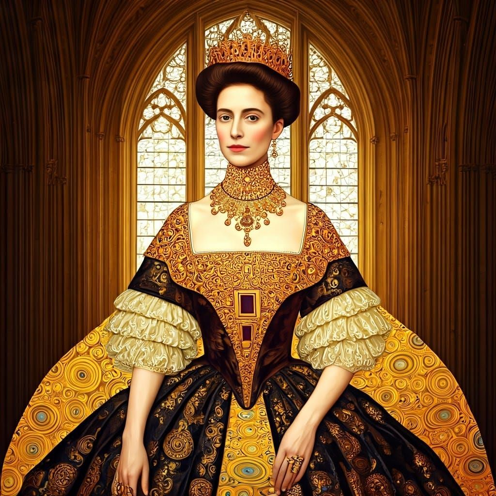 Elegant Woman in 19th-Century Austrian Nobility Attire, in t...