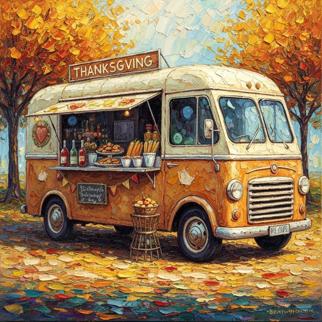 Whimsical 1950s Fantasy Food Truck Serving Thanksgiving Deli...