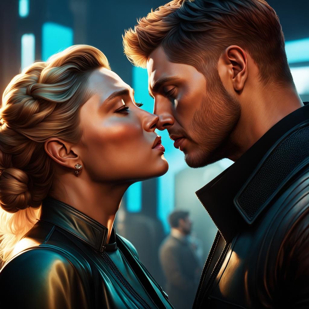 Passionate Kiss: Actors in Hyperdetailed Portrait