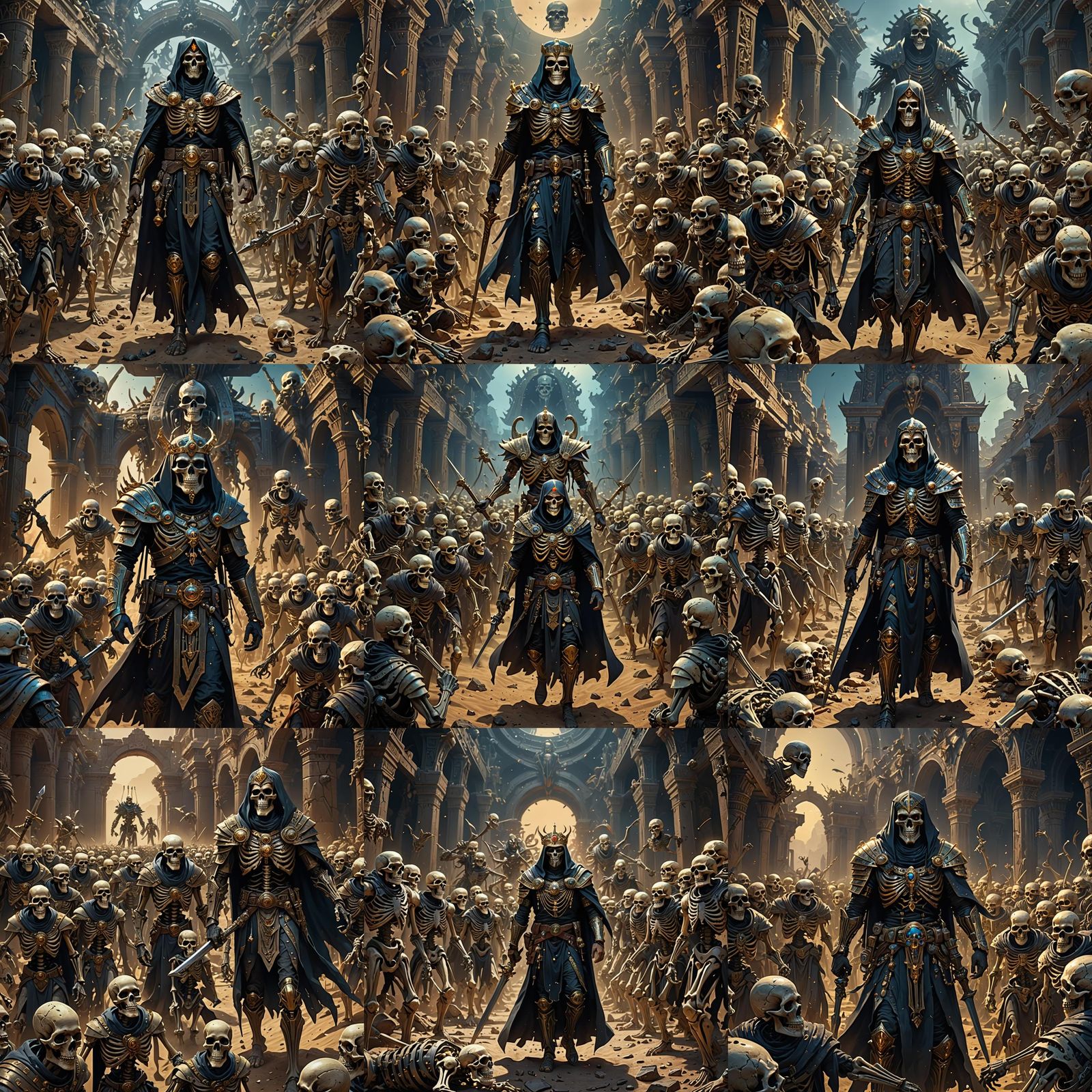 Space Pharaoh Leads Skeleton Horde: Dark Fantasy Art