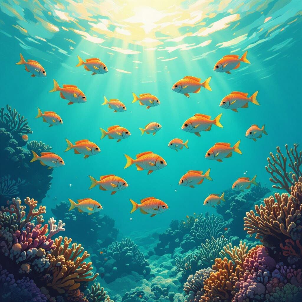 Vibrant Fish School in Turquoise Ocean