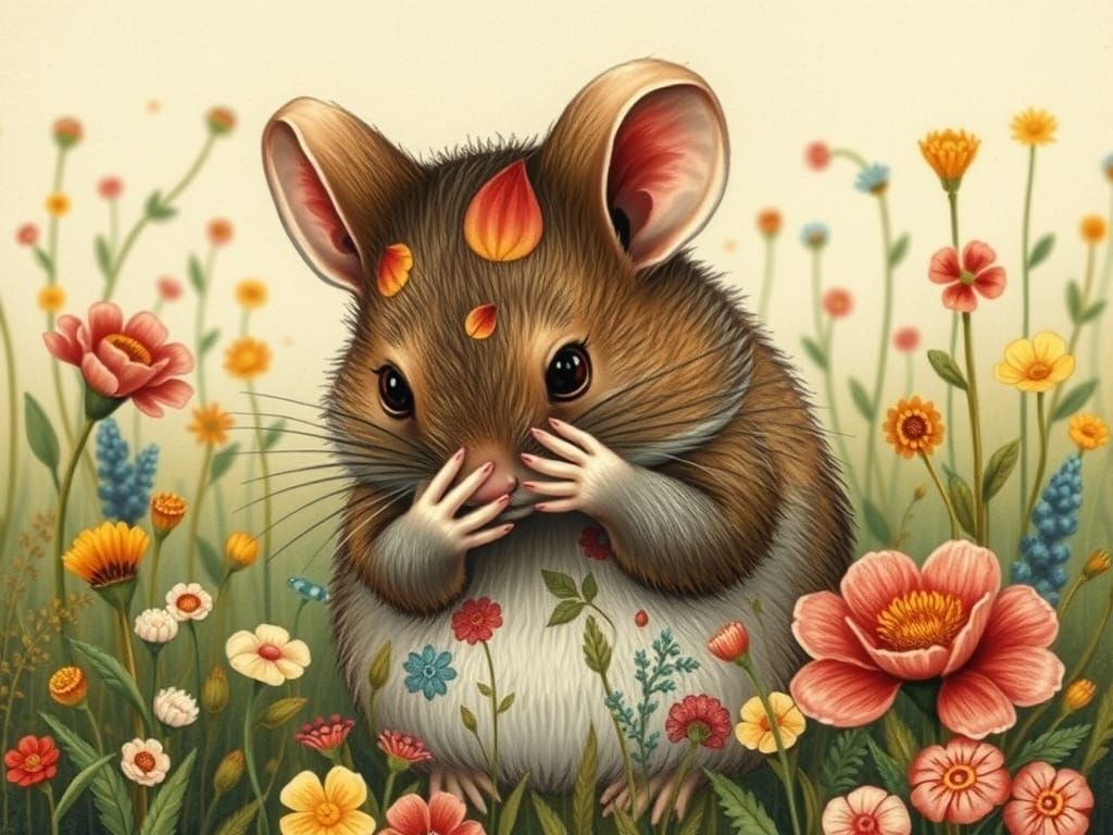 Bashful Dormouse Hiding in Field, William Morris Style