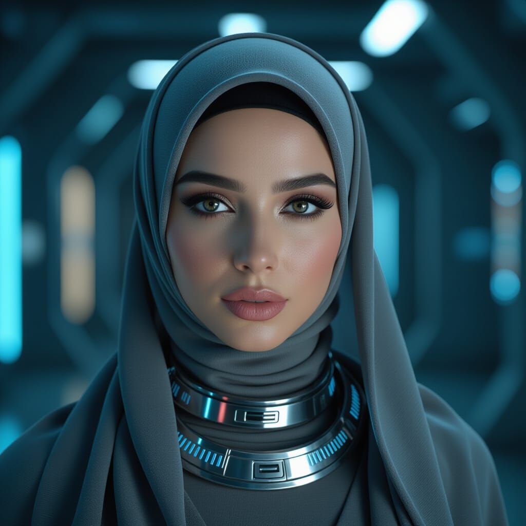 Hyperrealistic Futuristic Hijabi Woman Portrait