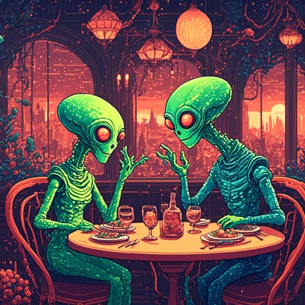 Aliens Fine Dining: A Pixel Art Date Night