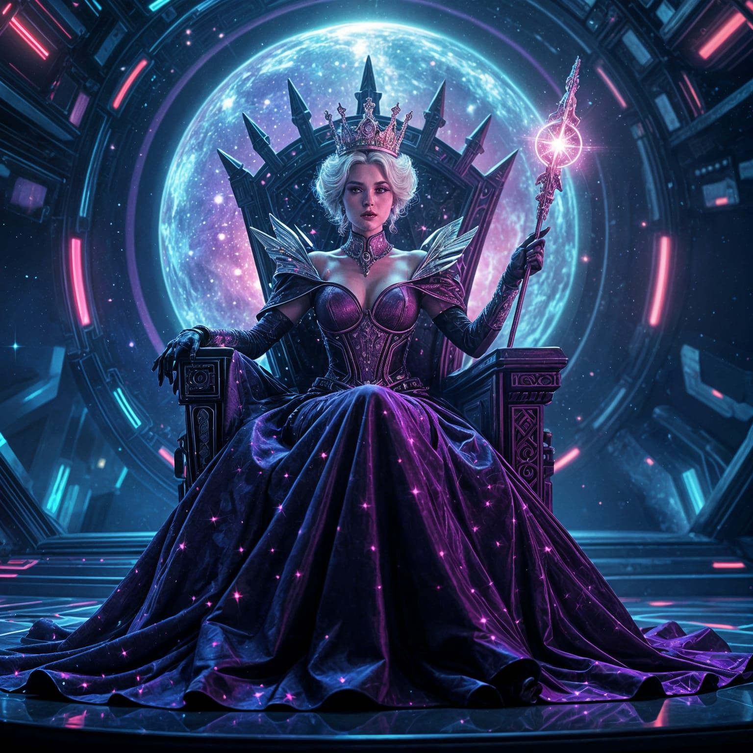Intergalactic Queen of Hearts Empress on Starship Throne