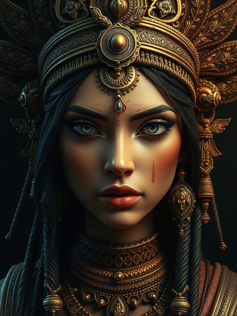 Imperial priestess glows in shadowed grace