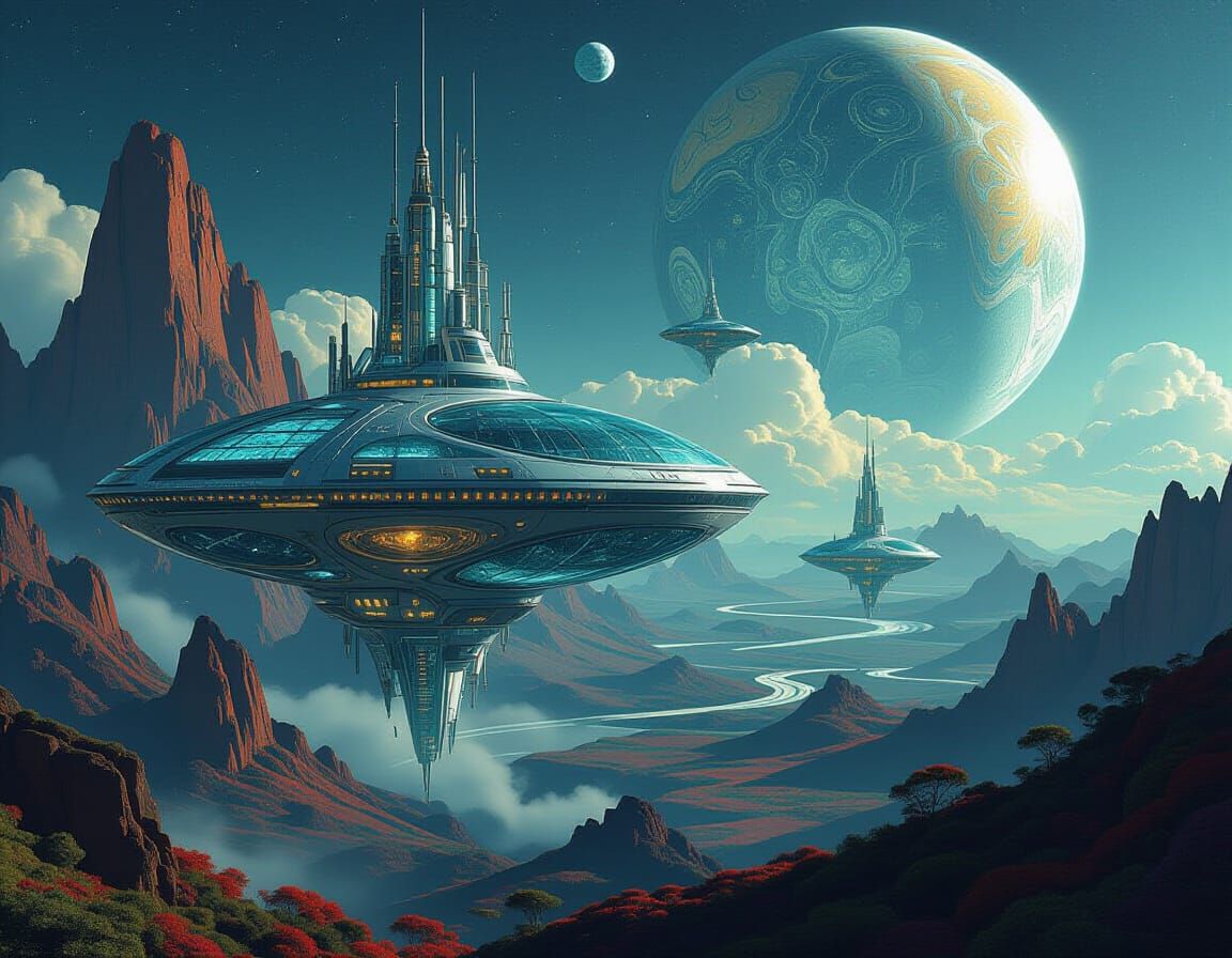 Organic Space Station in Alien Landscape