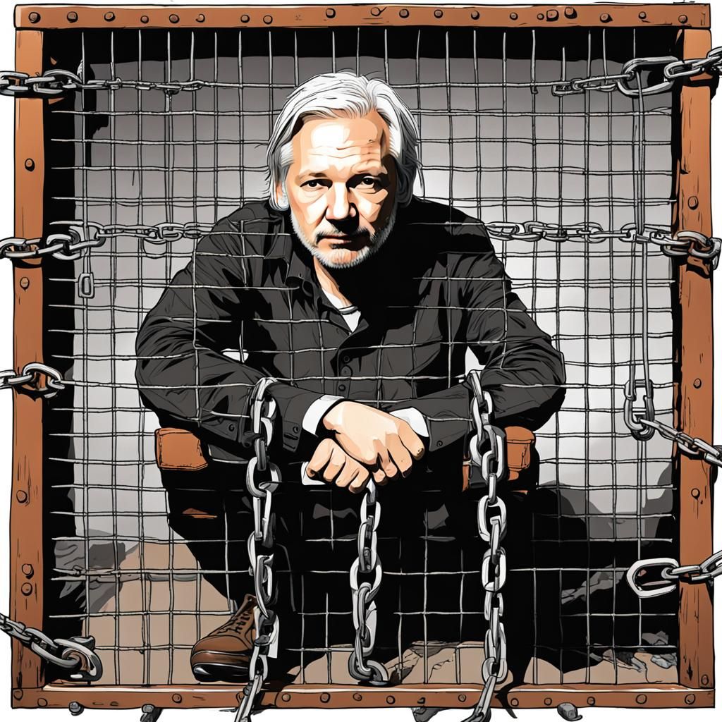 Julian Assange AI Image: Shackles of Injustice