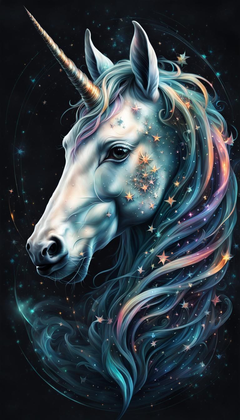 Surreal Glowing Unicorn in Cosmic Fantasy Landscape