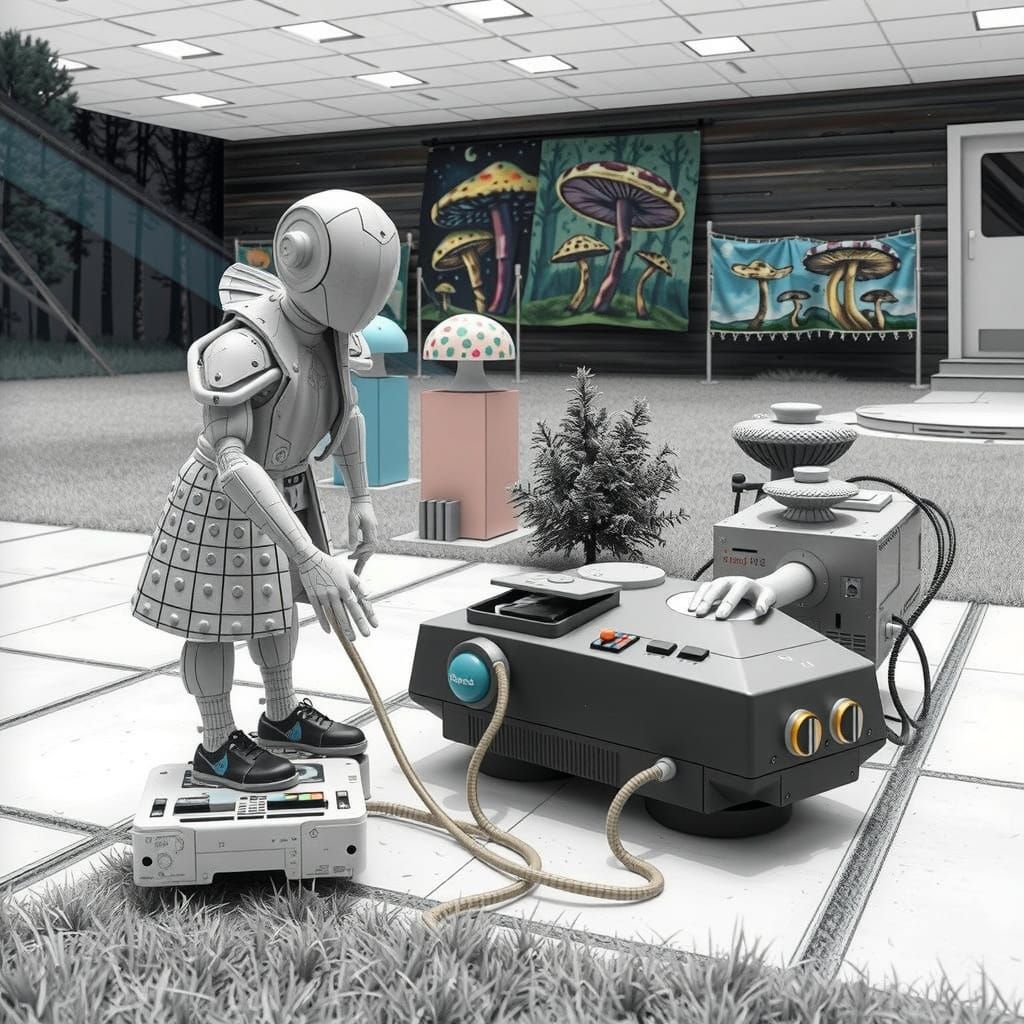 Surreal Forest Computer with Mushroom Bungalow