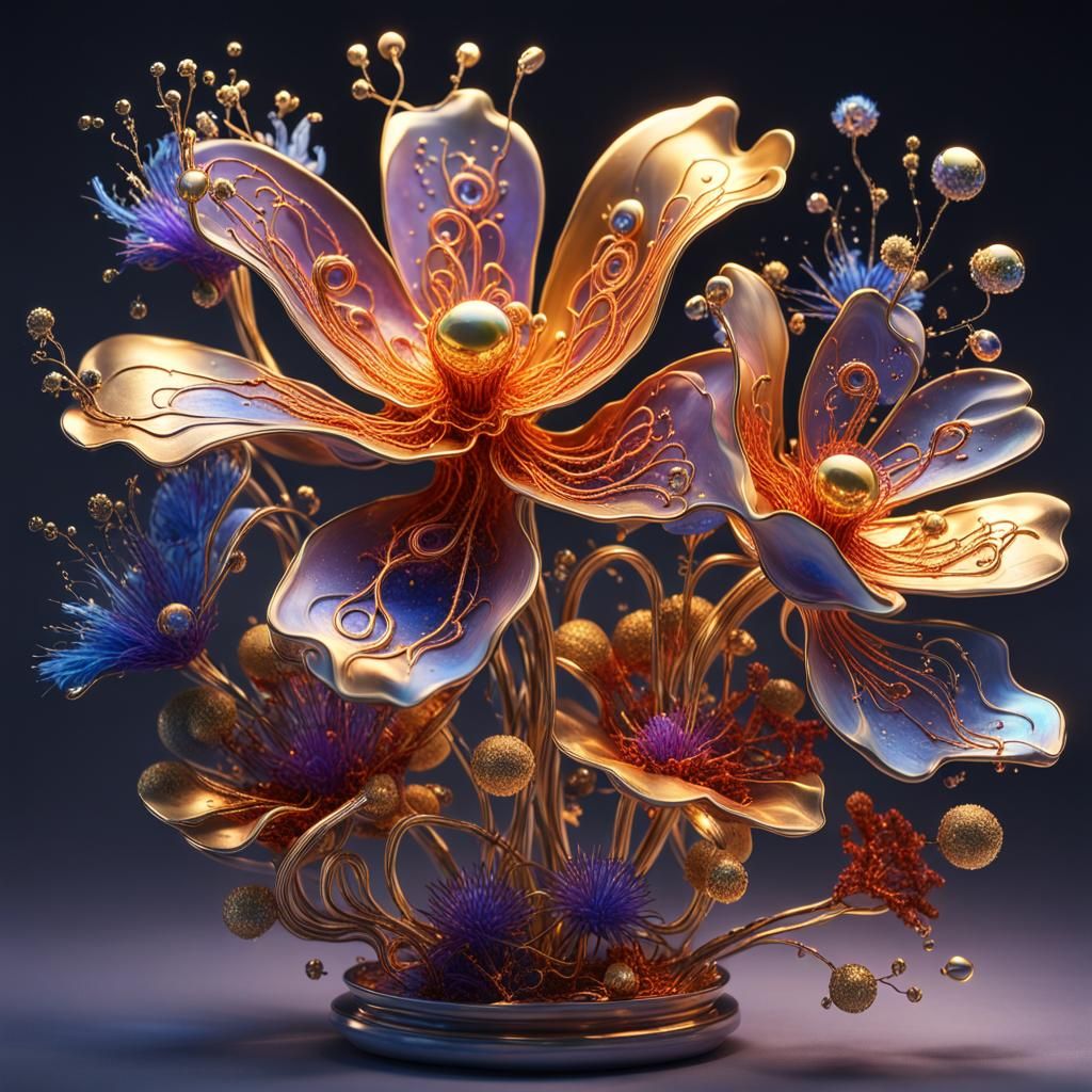 Bioluminescent Amoebae Flowers in Mystical Light