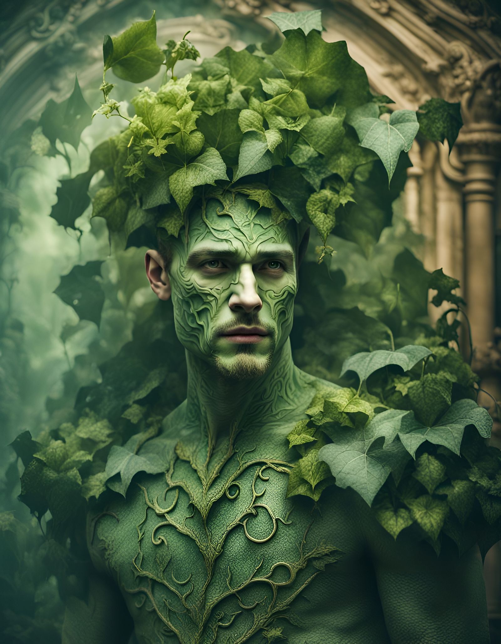 Pastel Green Dryad in Baroque Setting, High Detail