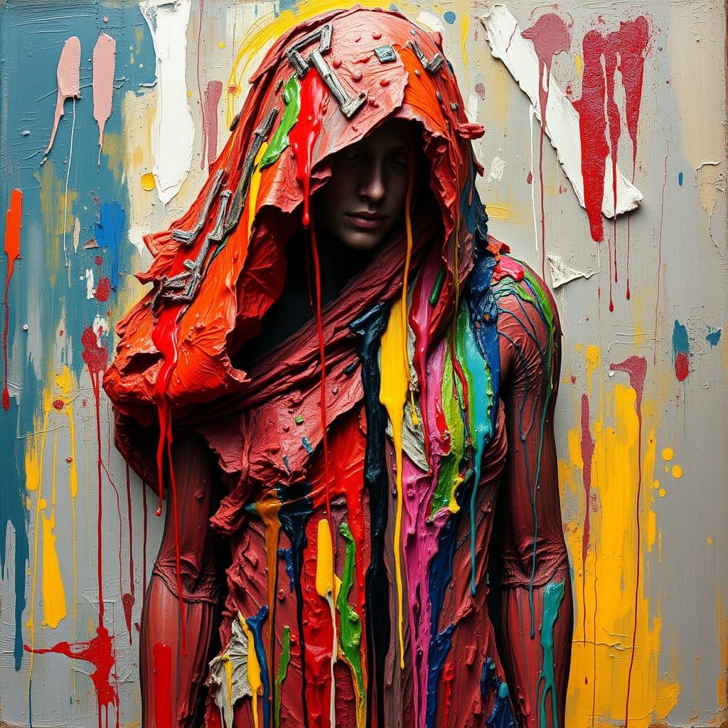 Expressionist Figure Consumed by Thick, Dripping Paint