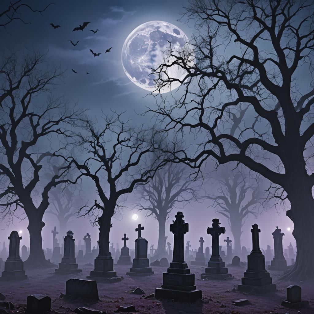 Eerie Gothic Graveyard at Midnight: A Matte Painting