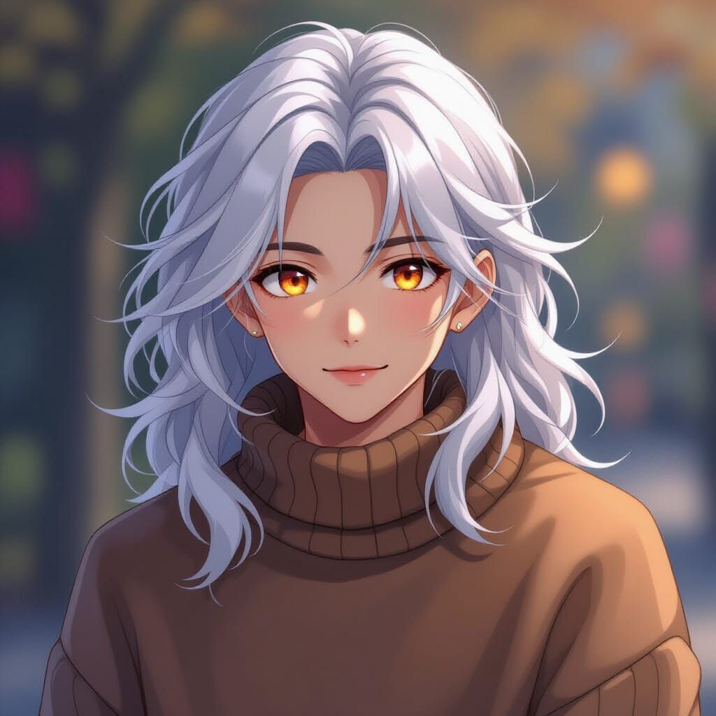 Anime Style Cyno with White Hair and Orange Eyes