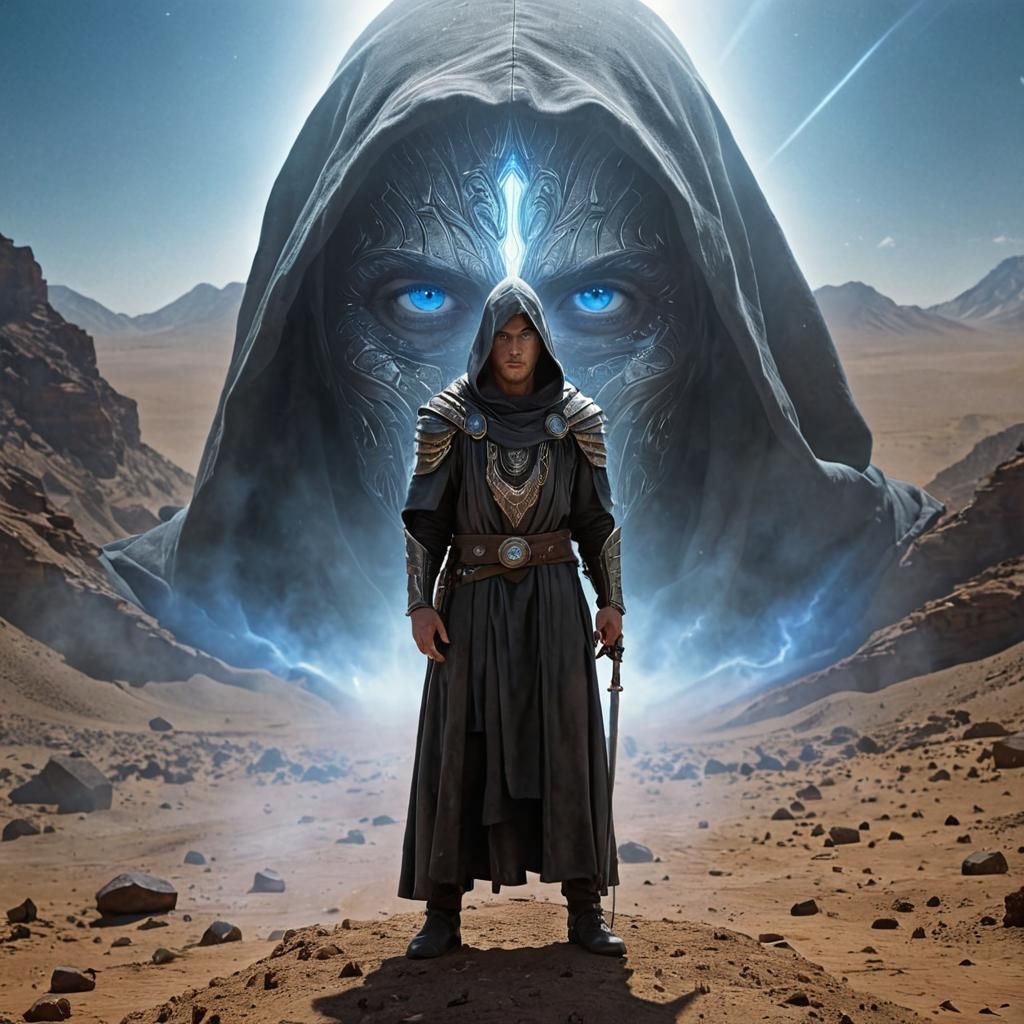 Ethereal Desert Warrior in Maximalist Style