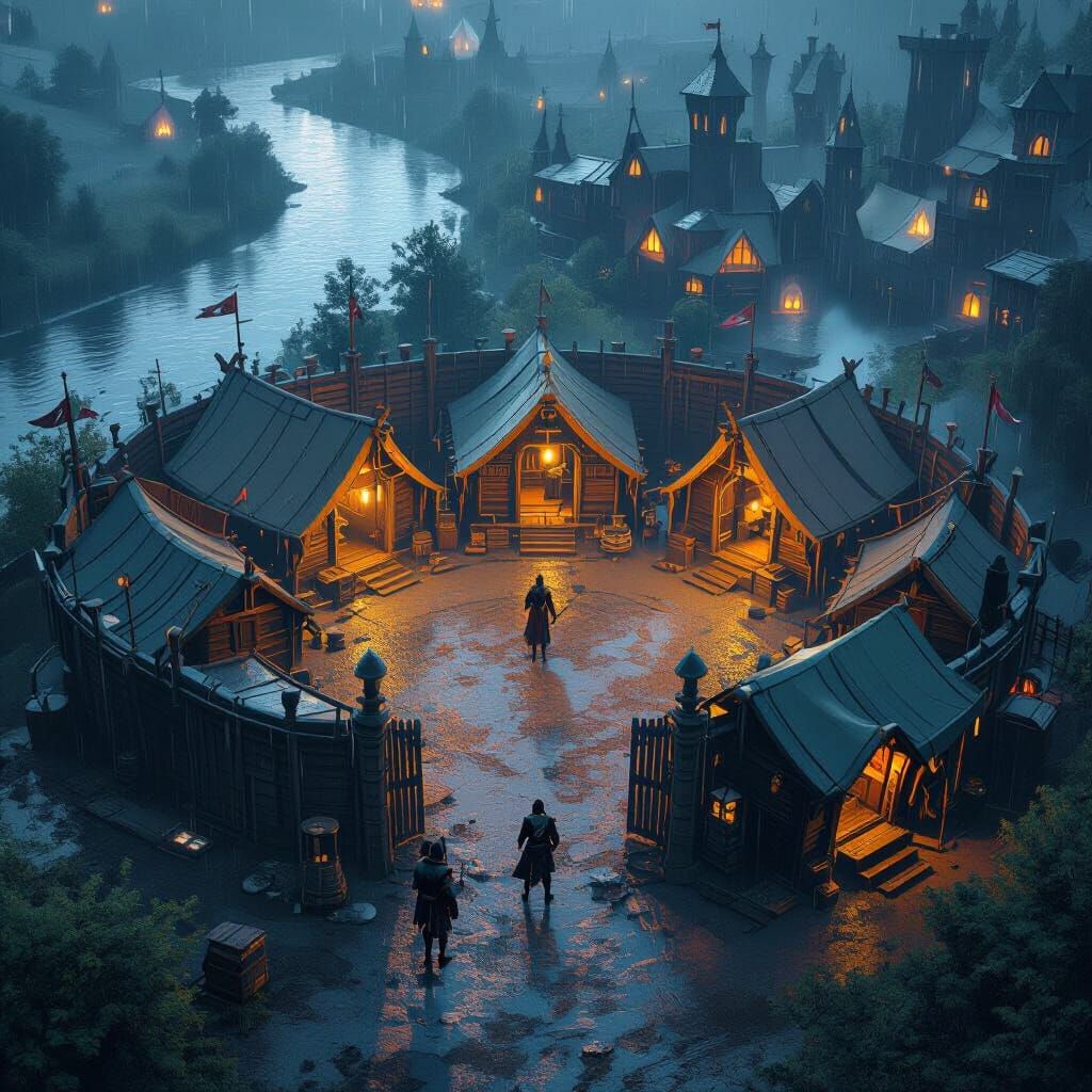 Medieval Fantasy Circus Camp Barricade at Dawn